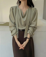 Load image into Gallery viewer, Soft Temperament Pleated Collar Chiffon Blouse