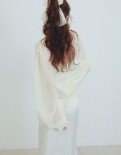 Load image into Gallery viewer, Elegant slightly transparent fine fold small turtleneck Blouse