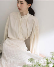Load image into Gallery viewer, Elegant Ruffle Neck Button Front Puff Sleeves Rayon Blouse