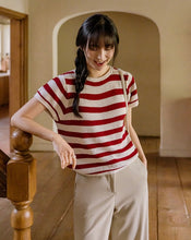 Load image into Gallery viewer, Linen Striped Short-sleeved Knitted Top