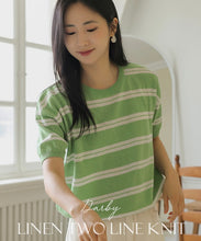 Load image into Gallery viewer, Linen Round Neck Striped Short-sleeved Knitted Top