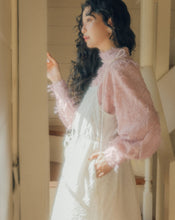 Load image into Gallery viewer, Sheer Feather-like Puffed Sleeve Blouse