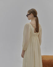 Load image into Gallery viewer, French Style V-Shaped Overlapping Collar Puff Sleeve Dress"