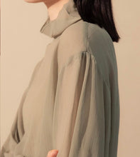 Load image into Gallery viewer, French Style Mock Neck Button Chiffon Blouse(w/Lining)