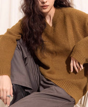 Load image into Gallery viewer, Oversized Casual V-neck Brushed Sweater