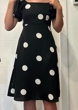 Load image into Gallery viewer, Polka Dots Off Shoulder Tailored Fitted Mid Length Chiffon Dress