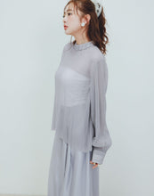Load image into Gallery viewer, Elegant slightly transparent fine fold small turtleneck Blouse