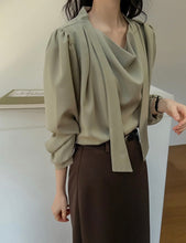 Load image into Gallery viewer, Soft Temperament Pleated Collar Chiffon Blouse