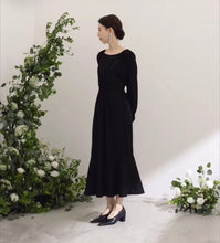 Load image into Gallery viewer, Tie-waist Mermaid Maxi Dress With Smocked-Cuff Ruffle Sleeves