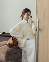 Load image into Gallery viewer, Ox Horn Button Stand-up Collar Thick Knitted Jacket