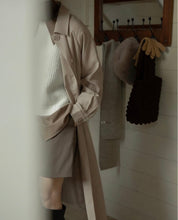 Load image into Gallery viewer, Rayon Puff Sleeves Belt-Up Loose Trench coat