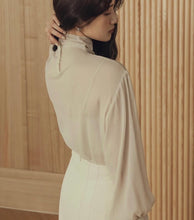 Load image into Gallery viewer, French Style Mock Neck Button Chiffon Blouse(w/Lining)