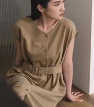 Load image into Gallery viewer, French-style Front-Button Wide-Belt Loose-fitting Dress