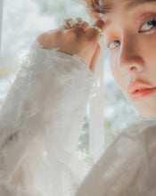 Load image into Gallery viewer, Sheer Feather-like Puffed Sleeve Blouse