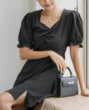 Load image into Gallery viewer, Wrinkled V-neck Princess Sleeve A-line Short Dress
