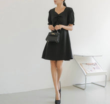 Load image into Gallery viewer, Wrinkled V-neck Princess Sleeve A-line Short Dress