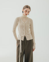 Load image into Gallery viewer, V-neck Straight Strip Knitted Cardigan (with Tie)
