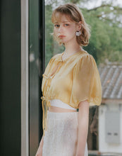 Load image into Gallery viewer, Puff Sleeve Drawstring Crop Cover Top