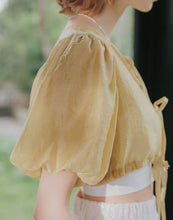Load image into Gallery viewer, Puff Sleeve Drawstring Crop Cover Top