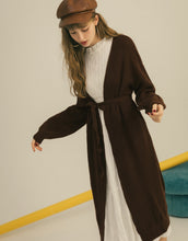 Load image into Gallery viewer, Soft Knit Puff Sleeve Long Cardigan With Belt