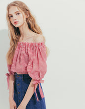 Load image into Gallery viewer, Short Top With Checkered Cuffs and Tie