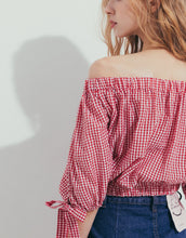 Load image into Gallery viewer, Short Top With Checkered Cuffs and Tie