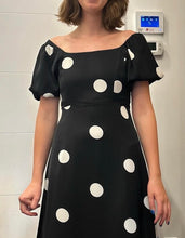 Load image into Gallery viewer, Polka Dots Off Shoulder Tailored Fitted Mid Length Chiffon Dress
