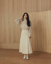 Load image into Gallery viewer, Sheer Higher Neckline Puff Sleeve Blouse
