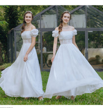 Load image into Gallery viewer, Bridal Off-Shoulder Puff Sleeve Satin Gown

