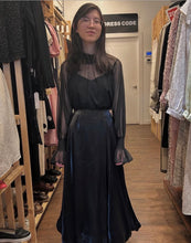 Load image into Gallery viewer, Transparent Chiffon Rolled Hem High Neck Ruffled Cuff Blouse( W/Lining)
