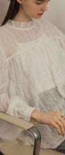 Load image into Gallery viewer, Turtleneck Three-dimensional Yarn Sheer Puffy Sleeve Blouse
