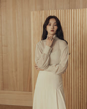 Load image into Gallery viewer, Sheer Higher Neckline Puff Sleeve Blouse

