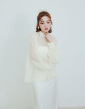 Load image into Gallery viewer, Elegant slightly transparent fine fold small turtleneck Blouse
