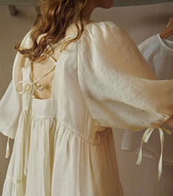 Load image into Gallery viewer, V-neck Puff Sleeve Backless Tie-Up Short Dress
