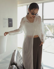 Load image into Gallery viewer, Transparent Buttons Unique Back Design Long Cardigan

