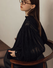 Load image into Gallery viewer, Turtleneck Three-dimensional Yarn Sheer Puffy Sleeve Blouse

