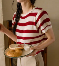 Load image into Gallery viewer, Linen Striped Short-sleeved Knitted Top
