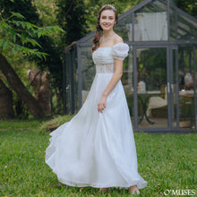 Load image into Gallery viewer, Bridal Off-Shoulder Puff Sleeve Satin Gown
