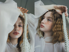 Load image into Gallery viewer, Through-muscle Tulle Sleeve Blouse (With Tie)
