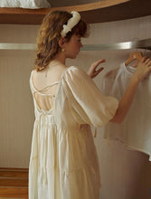 Load image into Gallery viewer, V-neck Puff Sleeve Backless Tie-Up Short Dress

