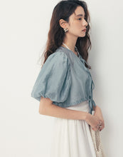 Load image into Gallery viewer, Puff Sleeve Drawstring Short Version Outer Cover Top
