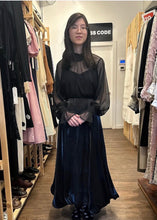 Load image into Gallery viewer, Transparent Chiffon Rolled Hem High Neck Ruffled Cuff Blouse( W/Lining)
