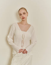 Load image into Gallery viewer, Tie-style Pleated Blouse Cardigan
