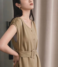 Load image into Gallery viewer, French-style Front-Button Wide-Belt Loose-fitting Dress
