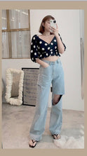 Load image into Gallery viewer, Small French Dots V-neck Lotus Leaf Top
