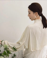 Load image into Gallery viewer, Elegant Ruffle Neck Button Front Puff Sleeves Rayon Blouse
