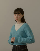 Load image into Gallery viewer, Loose V-Neck Knitting Crop Cotton Sweater
