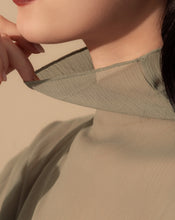Load image into Gallery viewer, Sheer Higher Neckline Puff Sleeve Blouse
