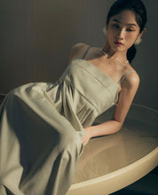 Load image into Gallery viewer, Flat-neck Pleated High-Waisted Thin Shoulder Strap Long Dress

