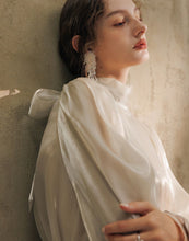 Load image into Gallery viewer, Bow-Bowed Puffy Sleeve Soft Light Blouse
